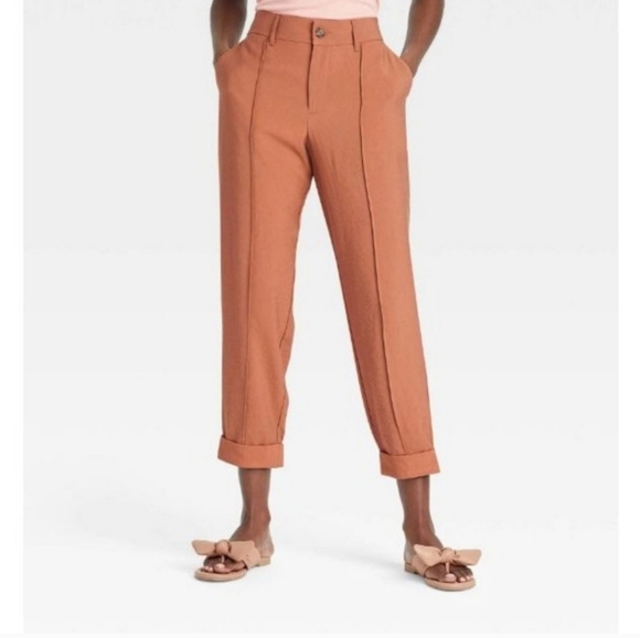 a new day Pants - A New Day High Rise Slim Fit Pintuck Ankle Pants Casual Women Brown Egg Size 2